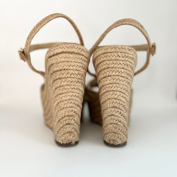 Schutz Leather Espadrille Woven Raffia Jute Strappy Platform Heels Wedge Sandals - Picture 6 of 9